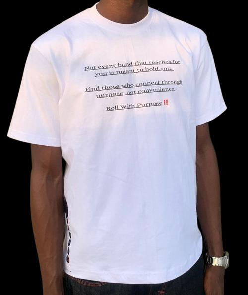 My Store white cotton crew neck t-shirt with black typography print on the chest and side graphic detail